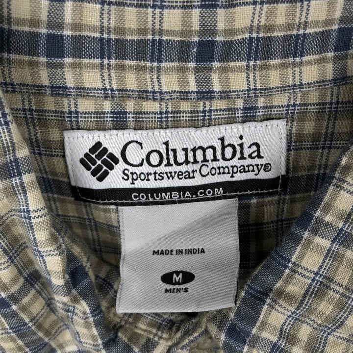 2000'S Columbia Short Sleeve Button-Down Check Shirt, Men's Size Medium cotton navy blue type Vintage Second Hand