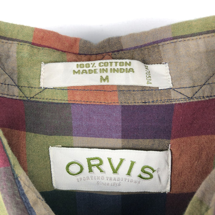 2000'S Orvis Short-Sleeve Cotton Check Shirt, Men's Size M (approx.) cotton navy blue type Vintage Second Hand