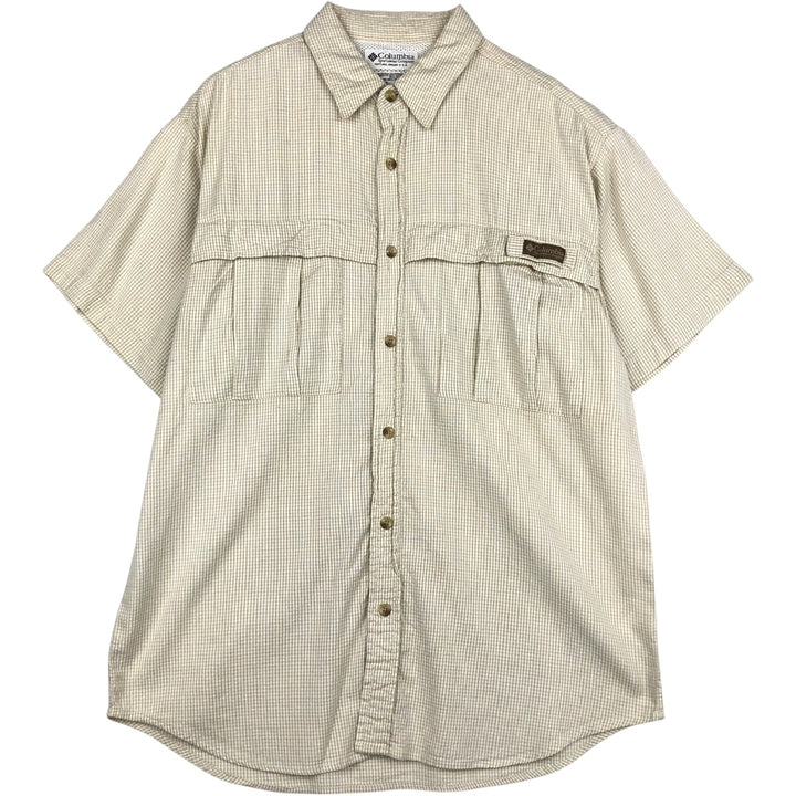 90s-00'S Columbia Check Pattern Short-Sleeve Cotton Check Shirt, Men's Size M (approx.) cotton ivory Vintage Second Hand