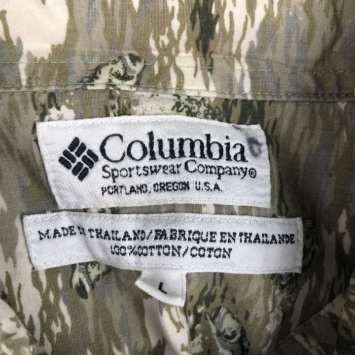 90s-00'S Columbia all-over fish print short-sleeved button-down shirt, men's size L (approx.) cotton Khaki type Vintage Second Hand
