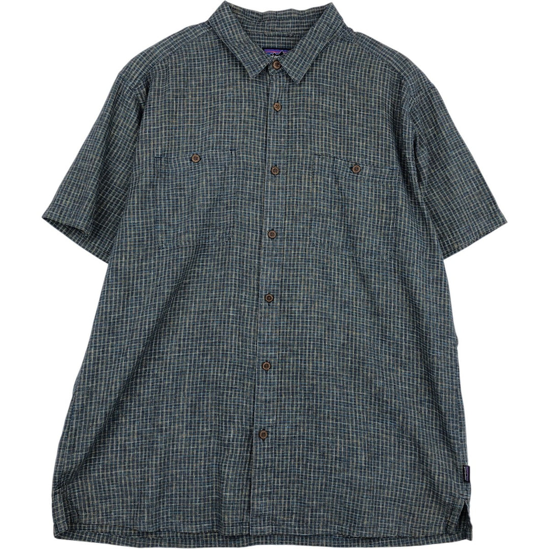 Patagonia Backstep Shirt 53139SP17 Check Pattern Short Sleeve Hemp x Cotton Box Shirt Men's XL Equivalent Hemp navy blue type Vintage Second Hand
