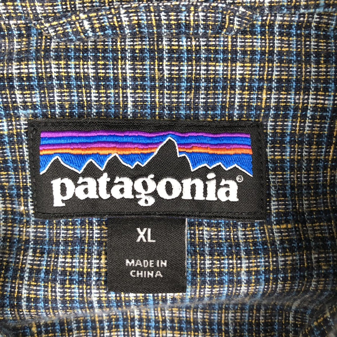 Patagonia Backstep Shirt 53139SP17 Check Pattern Short Sleeve Hemp x Cotton Box Shirt Men's XL Equivalent Hemp navy blue type Vintage Second Hand