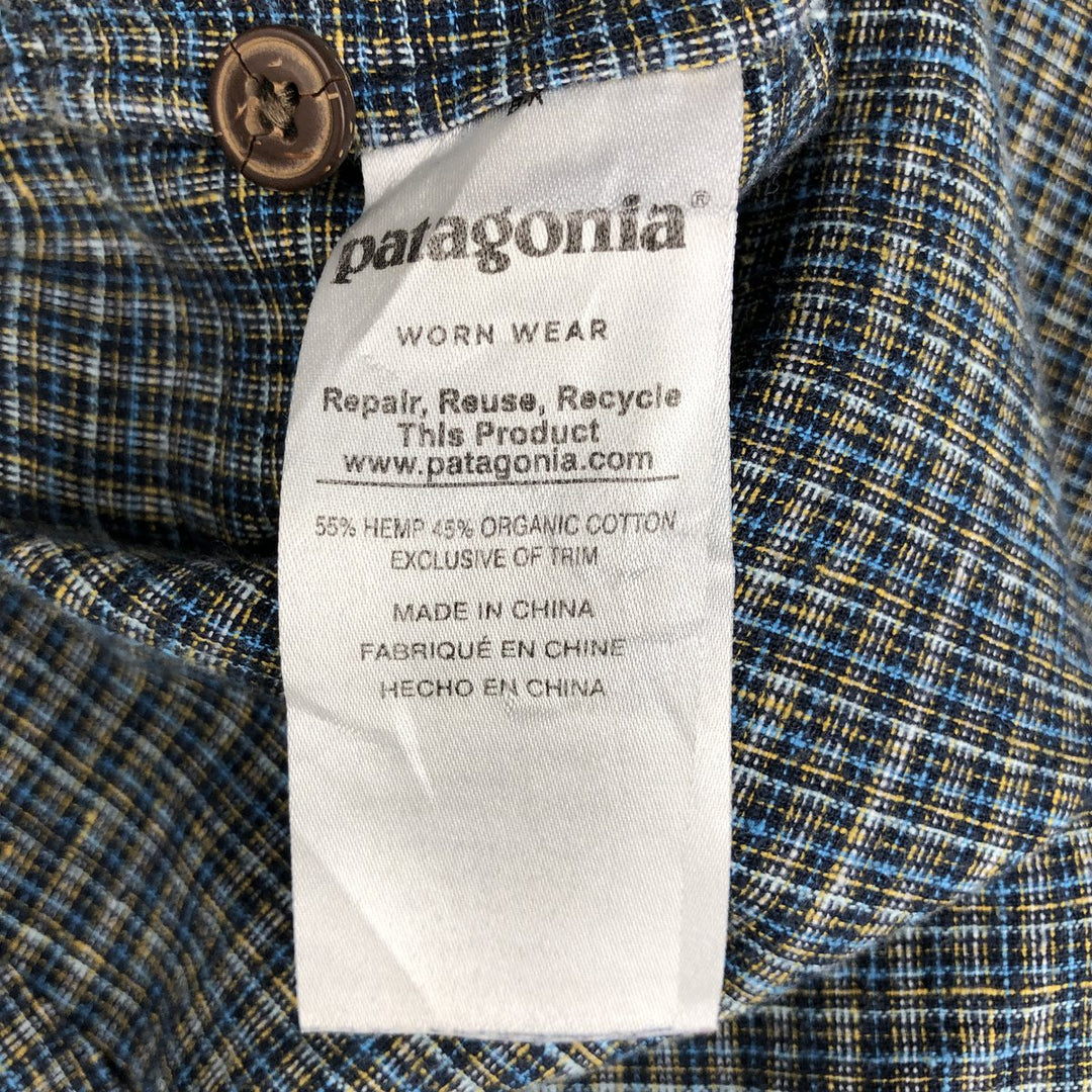 Patagonia Backstep Shirt 53139SP17 Check Pattern Short Sleeve Hemp x Cotton Box Shirt Men's XL Equivalent Hemp navy blue type Vintage Second Hand