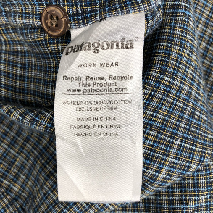 Patagonia Backstep Shirt 53139SP17 Check Pattern Short Sleeve Hemp x Cotton Box Shirt Men's XL Equivalent Hemp navy blue type Vintage Second Hand