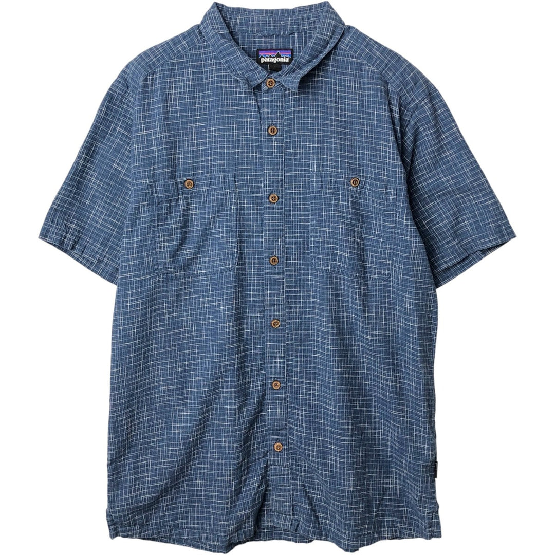Patagonia 53139FA19 Backstep Shirt, Check Pattern, Short Sleeve, Organic Cotton x Hemp Shirt, Boxy Shirt Hemp blue type Vintage Second Hand