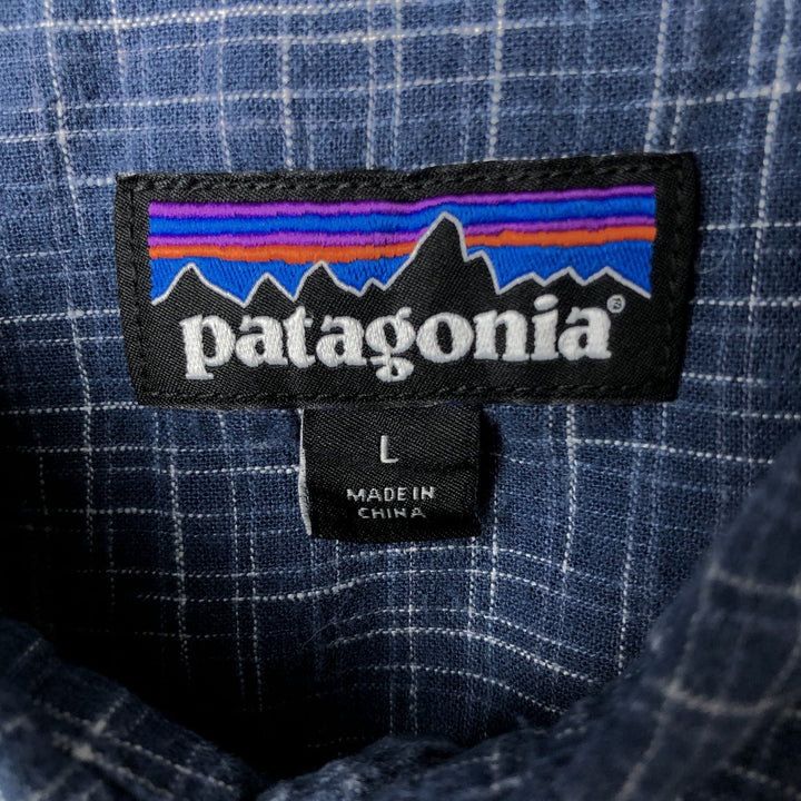 Patagonia 53139FA19 Backstep Shirt, Check Pattern, Short Sleeve, Organic Cotton x Hemp Shirt, Boxy Shirt Hemp blue type Vintage Second Hand
