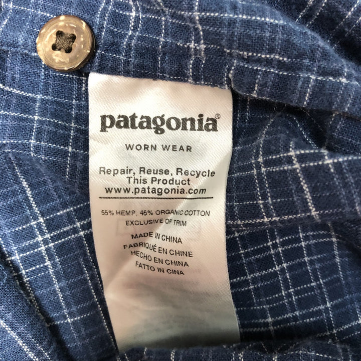 Patagonia 53139FA19 Backstep Shirt, Check Pattern, Short Sleeve, Organic Cotton x Hemp Shirt, Boxy Shirt Hemp blue type Vintage Second Hand