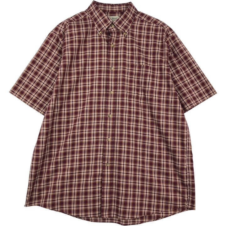 90s-00'S LLBean Short-Sleeve Button-Down Check Shirt, Men's Size L (approx.), Vintage cotton red type Vintage Second Hand