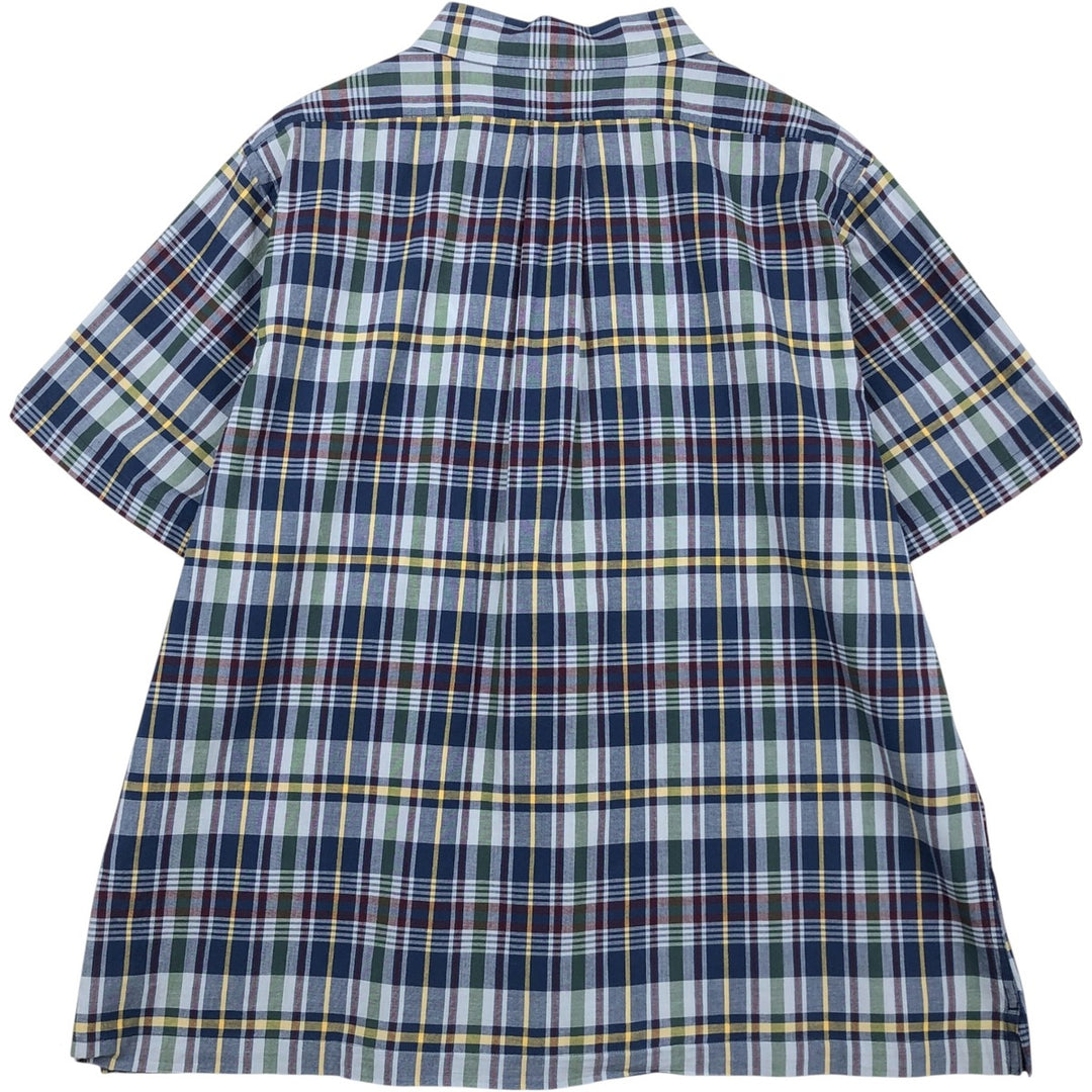 Brooks Brothers Est.1818 Check Pattern Short-Sleeve Open Collar Cotton Shirt, Boxy Shirt, Men's Size XL (approx.) cotton blue type Vintage Second Hand