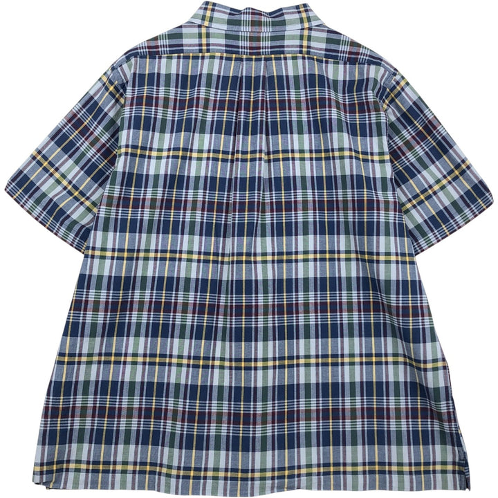 Brooks Brothers Est.1818 Check Pattern Short-Sleeve Open Collar Cotton Shirt, Boxy Shirt, Men's Size XL (approx.) cotton blue type Vintage Second Hand