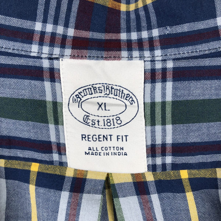 Brooks Brothers Est.1818 Check Pattern Short-Sleeve Open Collar Cotton Shirt, Boxy Shirt, Men's Size XL (approx.) cotton blue type Vintage Second Hand