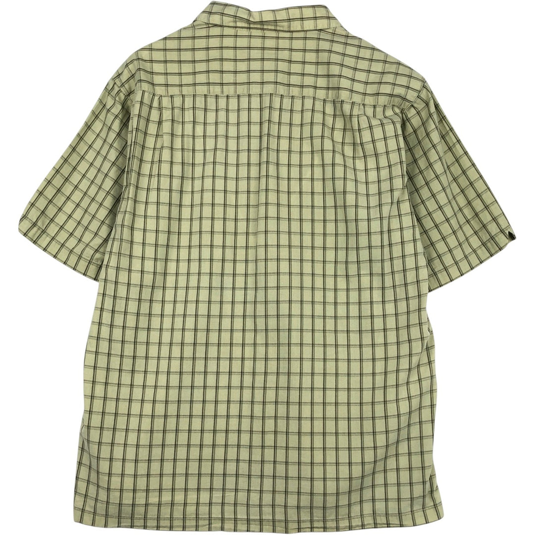 2000'S Columbia Wide Collar Short-Sleeve Cotton Check Shirt, Boxy Shirt, Men's Size M (approx.) cotton Khaki type sage green Vintage Second Hand