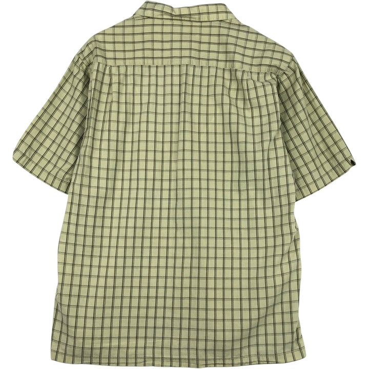 2000'S Columbia Wide Collar Short-Sleeve Cotton Check Shirt, Boxy Shirt, Men's Size M (approx.) cotton Khaki type sage green Vintage Second Hand