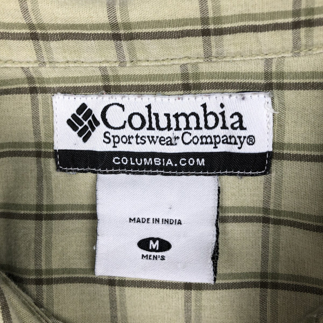 2000'S Columbia Wide Collar Short-Sleeve Cotton Check Shirt, Boxy Shirt, Men's Size M (approx.) cotton Khaki type sage green Vintage Second Hand