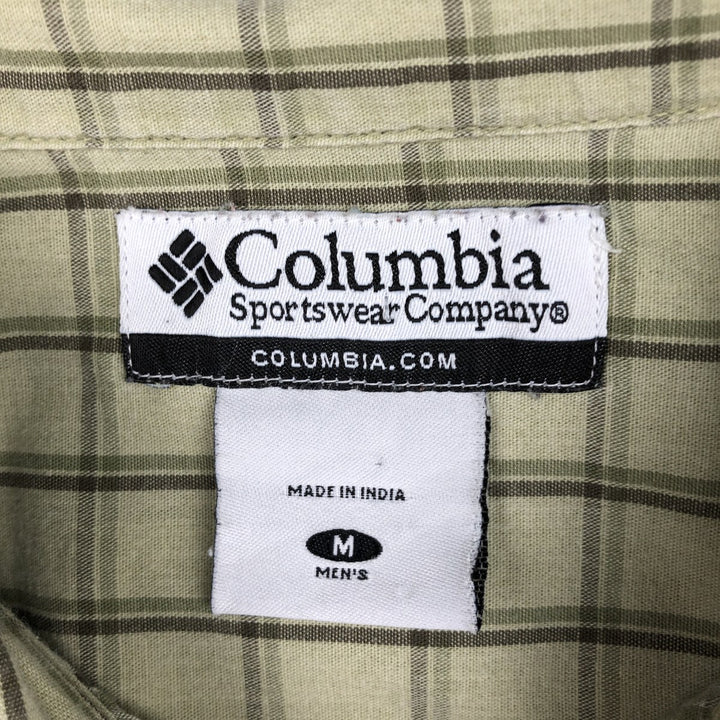 2000'S Columbia Wide Collar Short-Sleeve Cotton Check Shirt, Boxy Shirt, Men's Size M (approx.) cotton Khaki type sage green Vintage Second Hand