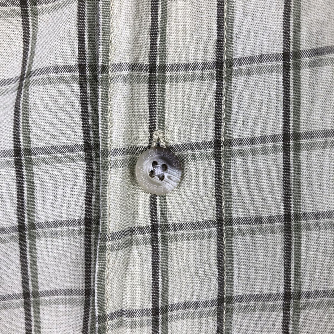 2000'S Columbia Wide Collar Short-Sleeve Cotton Check Shirt, Boxy Shirt, Men's Size M (approx.) cotton Khaki type sage green Vintage Second Hand