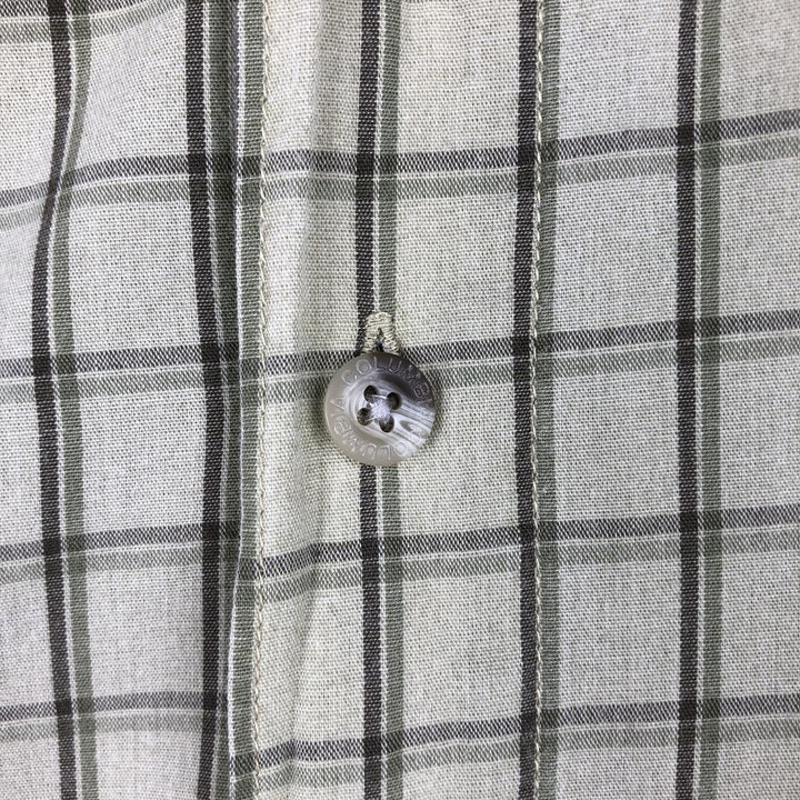2000'S Columbia Wide Collar Short-Sleeve Cotton Check Shirt, Boxy Shirt, Men's Size M (approx.) cotton Khaki type sage green Vintage Second Hand