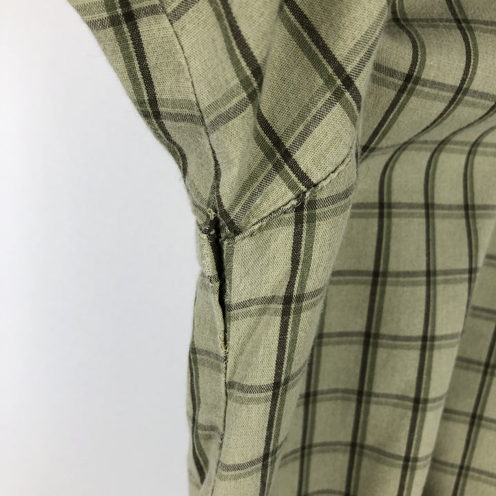 2000'S Columbia Wide Collar Short-Sleeve Cotton Check Shirt, Boxy Shirt, Men's Size M (approx.) cotton Khaki type sage green Vintage Second Hand