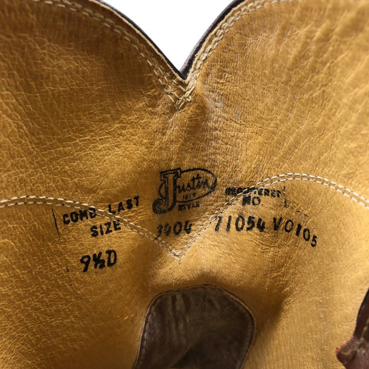 Justin 3404 Western Boots, Size 9 1/2 D Men's 27.5cm genuine leather brown type Vintage Second Hand