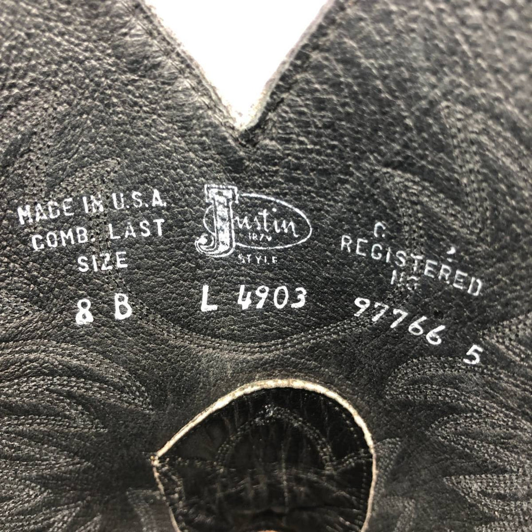 Justin Western Boots, Made in USA, Size 8B Women's 24.0cm genuine leather black type Vintage Second Hand