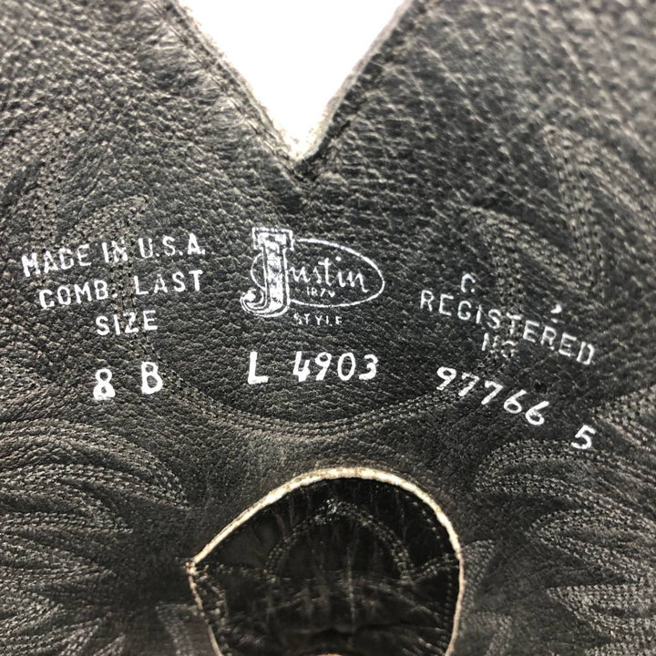 Justin Western Boots, Made in USA, Size 8B Women's 24.0cm genuine leather black type Vintage Second Hand