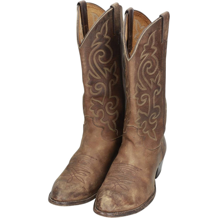 Justin All-over print platform Western boots, size 10EE Men's 28.0cm genuine leather beige type brown Vintage Second Hand