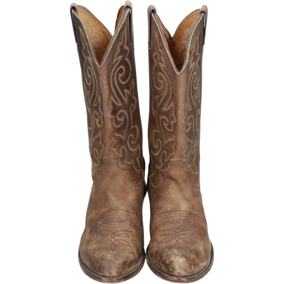Justin All-over print platform Western boots, size 10EE Men's 28.0cm genuine leather beige type brown Vintage Second Hand