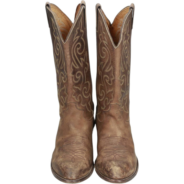Justin All-over print platform Western boots, size 10EE Men's 28.0cm genuine leather beige type brown Vintage Second Hand