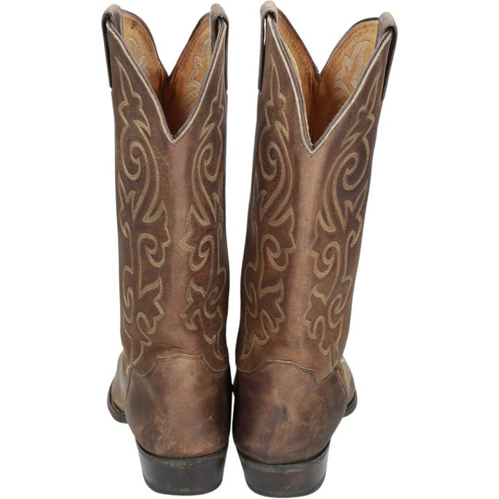 Justin All-over print platform Western boots, size 10EE Men's 28.0cm genuine leather beige type brown Vintage Second Hand
