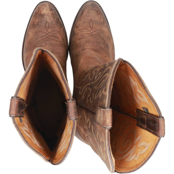 Justin All-over print platform Western boots, size 10EE Men's 28.0cm genuine leather beige type brown Vintage Second Hand