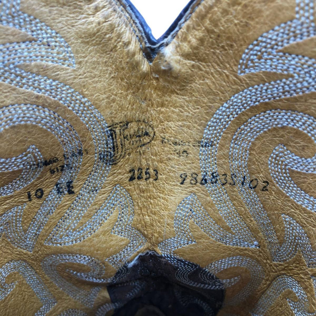 Justin All-over print platform Western boots, size 10EE Men's 28.0cm genuine leather beige type brown Vintage Second Hand
