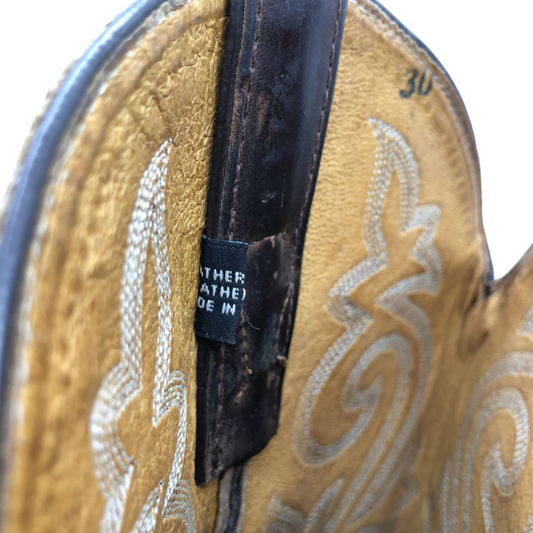 Justin All-over print platform Western boots, size 10EE Men's 28.0cm genuine leather beige type brown Vintage Second Hand