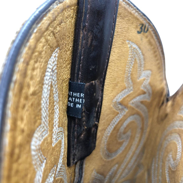 Justin All-over print platform Western boots, size 10EE Men's 28.0cm genuine leather beige type brown Vintage Second Hand