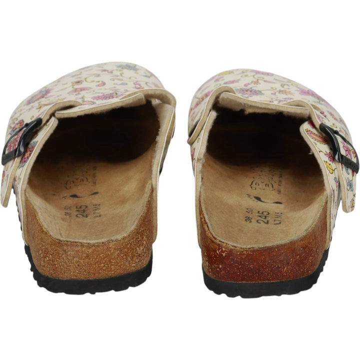 Birkenstock Boston clog sandals, all-over floral print, made in Germany, size 38 Women's 25.0cm genuine leather pale white type Vintage Second Hand