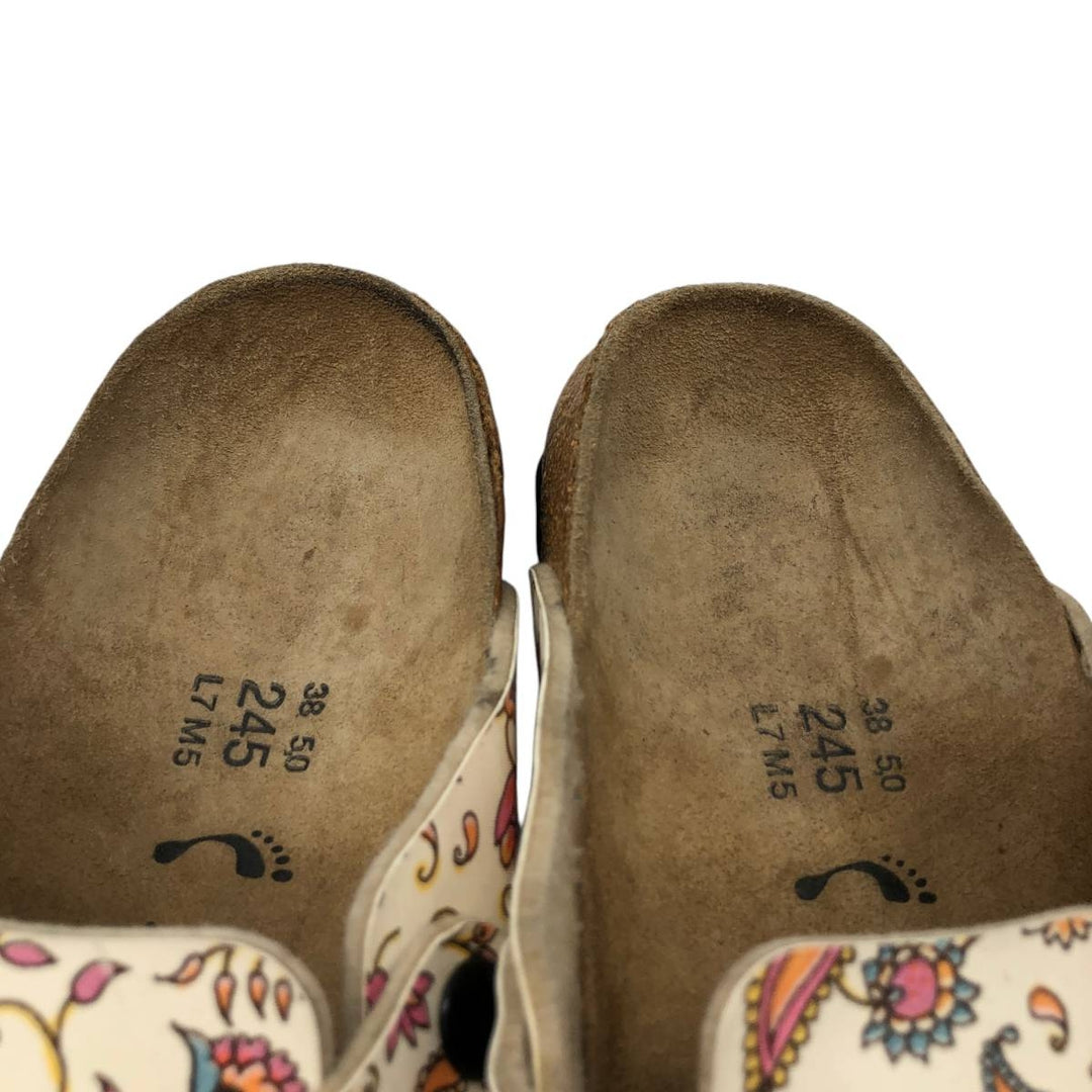 Birkenstock Boston clog sandals, all-over floral print, made in Germany, size 38 Women's 25.0cm genuine leather pale white type Vintage Second Hand