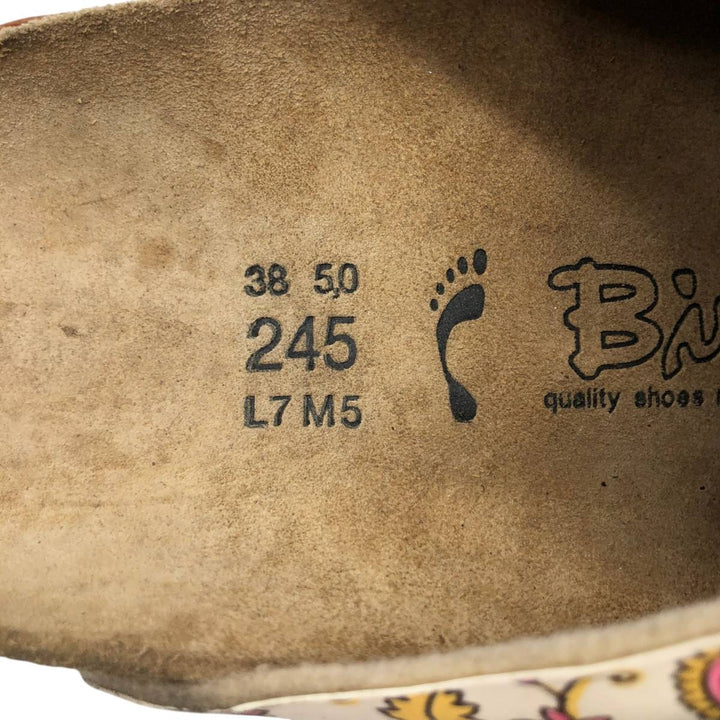 Birkenstock Boston clog sandals, all-over floral print, made in Germany, size 38 Women's 25.0cm genuine leather pale white type Vintage Second Hand