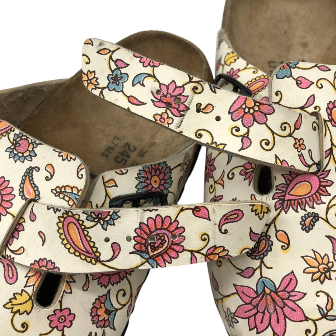 Birkenstock Boston clog sandals, all-over floral print, made in Germany, size 38 Women's 25.0cm genuine leather pale white type Vintage Second Hand