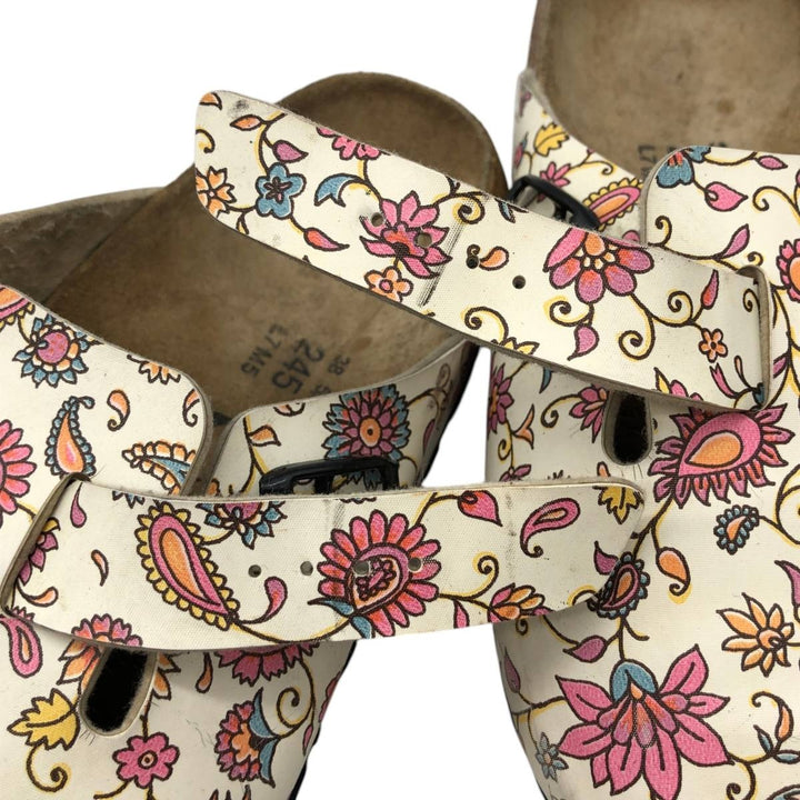 Birkenstock Boston clog sandals, all-over floral print, made in Germany, size 38 Women's 25.0cm genuine leather pale white type Vintage Second Hand