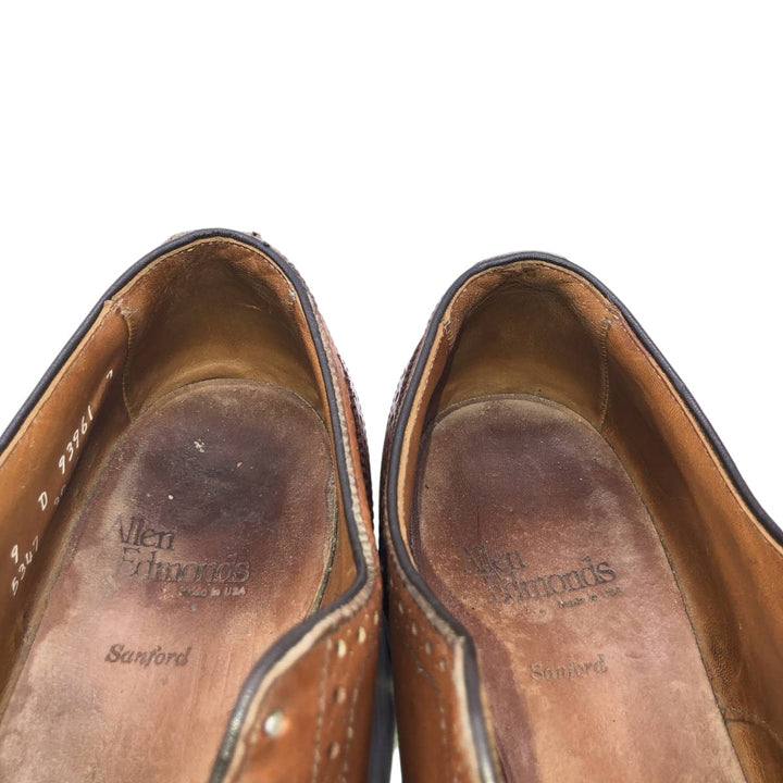 Allen Edmonds Sanford Semi-Brogue Straight Tip Shoes, Made in USA Men's 27.0cm unclear Camel type Vintage Second Hand