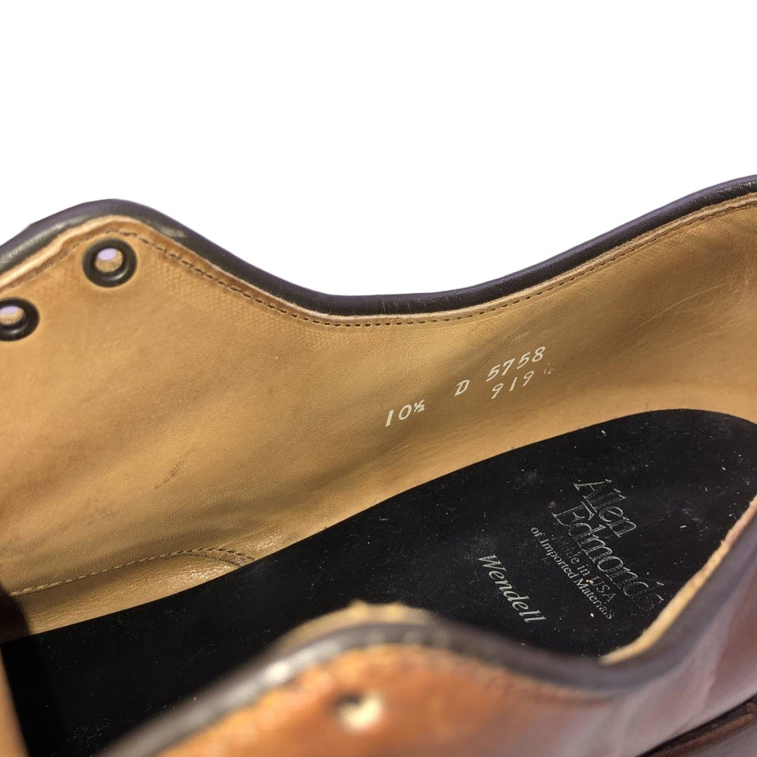 Allen Edmonds Wendell Swirl Toe Leather Shoes, Made in USA, Size 10 1/2 D Men's 28.5cm unclear Camel type Vintage Second Hand