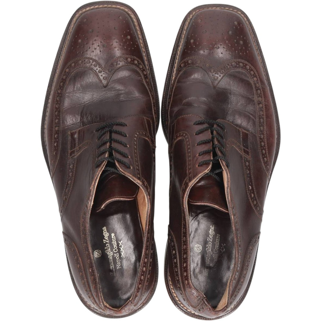 Ermenegildo Zegna square-toe full brogue wingtip shoes, size 7 1/2 Men's 26.5cm unclear brown type Vintage Second Hand