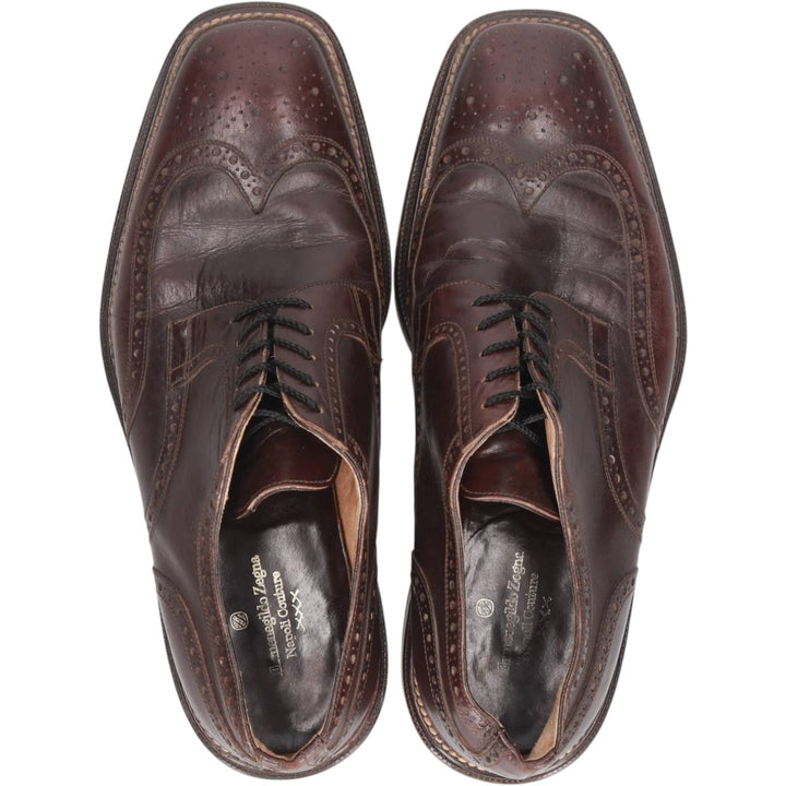 Ermenegildo Zegna square-toe full brogue wingtip shoes, size 7 1/2 Men's 26.5cm unclear brown type Vintage Second Hand