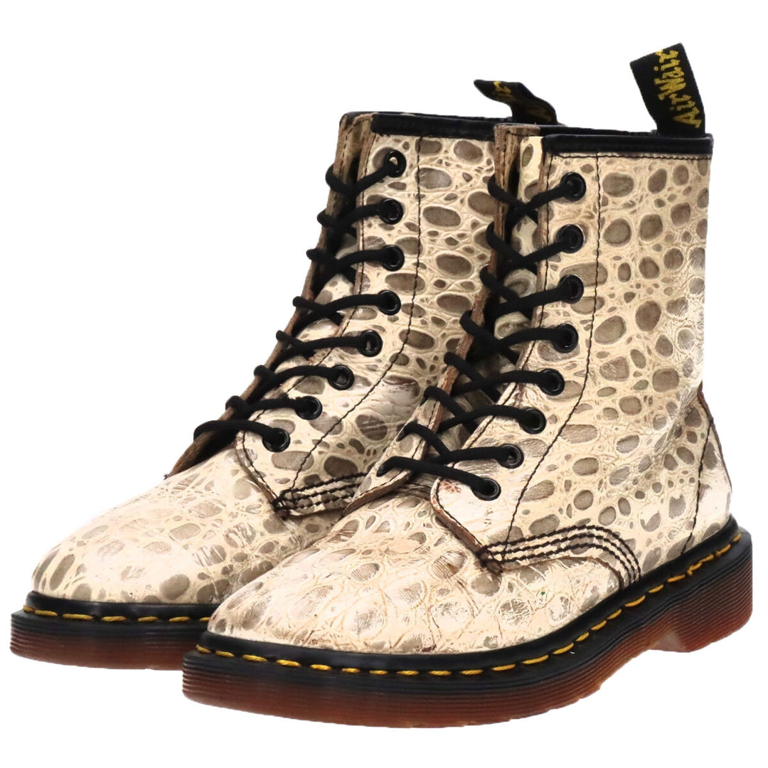 Dr. Martens Crocodile Pattern 8-hole boots Made in the UK 4 Women's 23.0cm genuine leather white type Vintage Second Hand