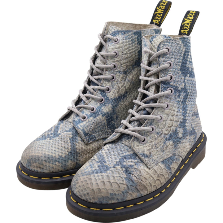 Dr. Martens Snake Pattern Python Pattern 8 Hole Boots Made in Thailand 4 Women's 23.0cm genuine leather blue type Vintage Second Hand