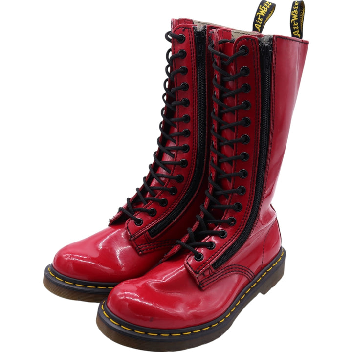 Dr. Martens Side Zip 14 Hole Boots 5 Women's 24.0cm genuine leather red type Vintage Second Hand