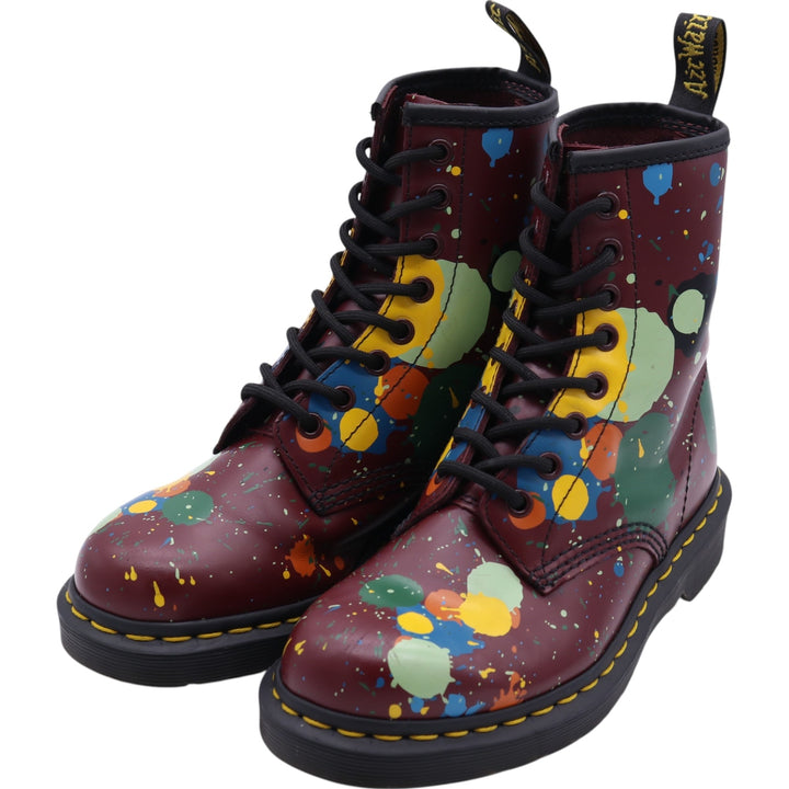 Dr. Martens SPLATTER Paint 8 Hole Boots 4 Women's 22.5cm genuine leather red type Vintage Second Hand
