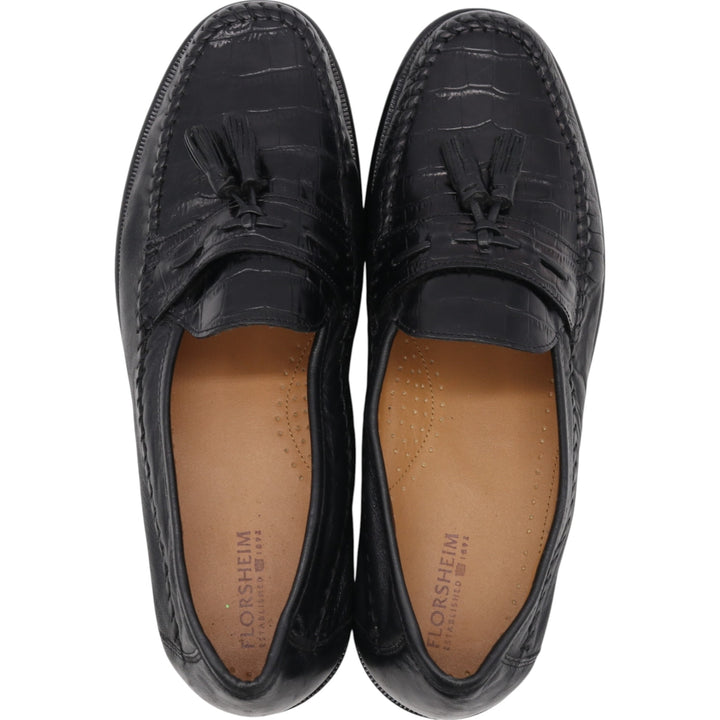 Florsheim Crocodile Embossed Tassel Loafers 9D Men's 27.0cm genuine leather black type Vintage Second Hand