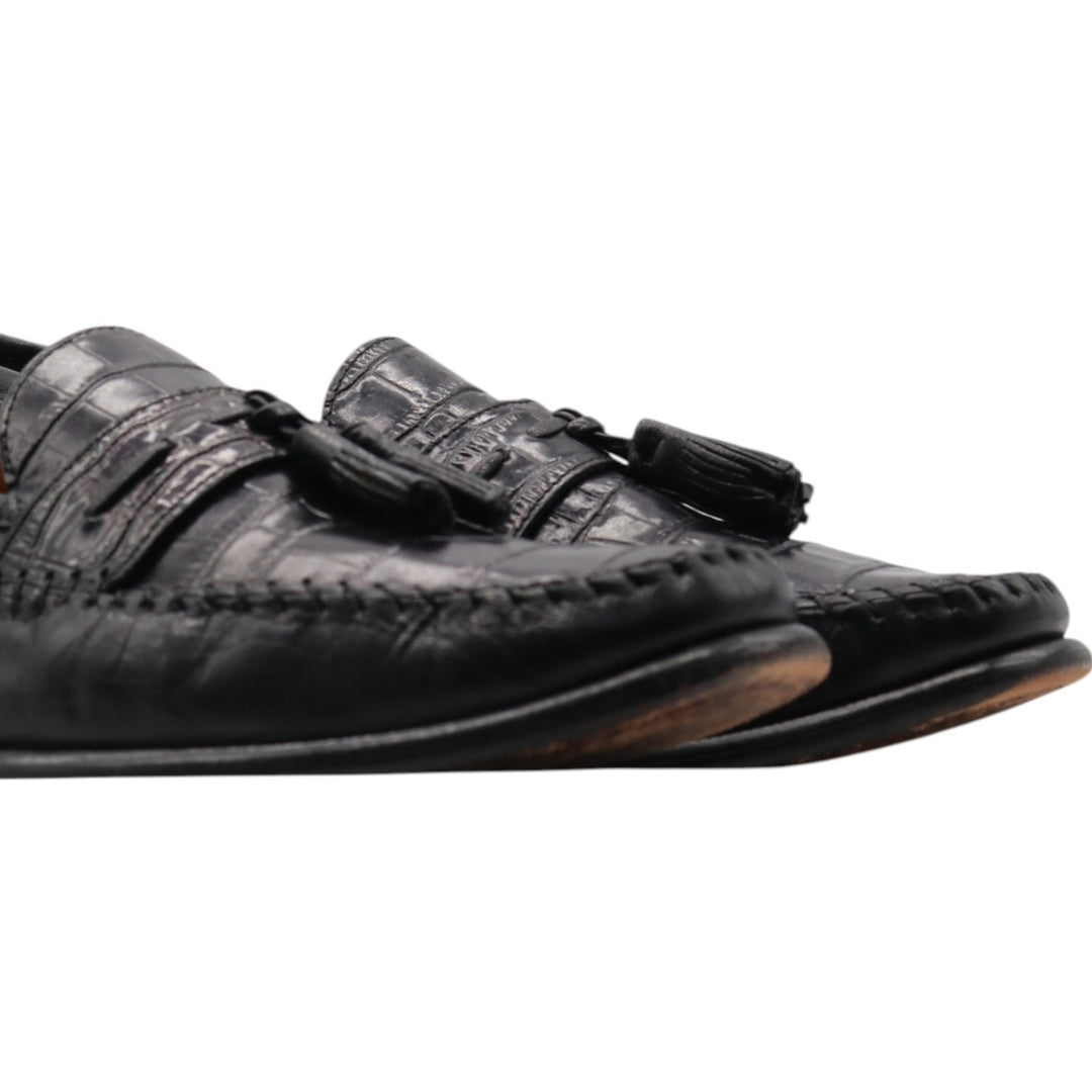 Florsheim Crocodile Embossed Tassel Loafers 9D Men's 27.0cm genuine leather black type Vintage Second Hand