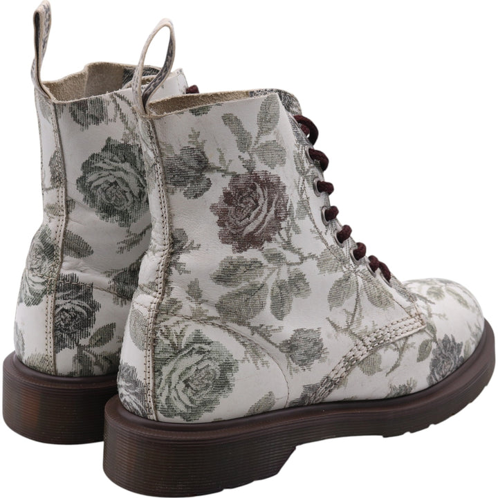 Dr. Martens floral print 8-hole boots Women's 24.0cm genuine leather white type Vintage Second Hand