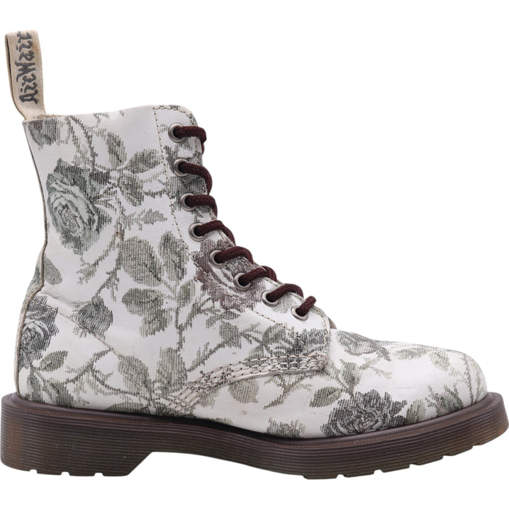 Dr. Martens floral print 8-hole boots Women's 24.0cm genuine leather white type Vintage Second Hand